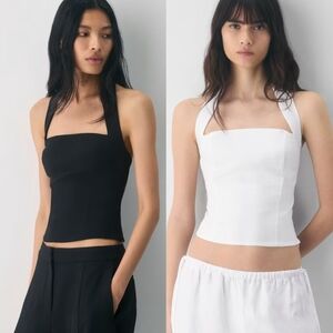 Bundle Aritzia Linen Whisper Halter Tops, Black and White NWT